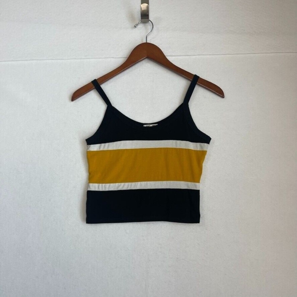Heart & Hips Size Medium Striped Cotton Stretch Crop Tank Top Round Neck Black